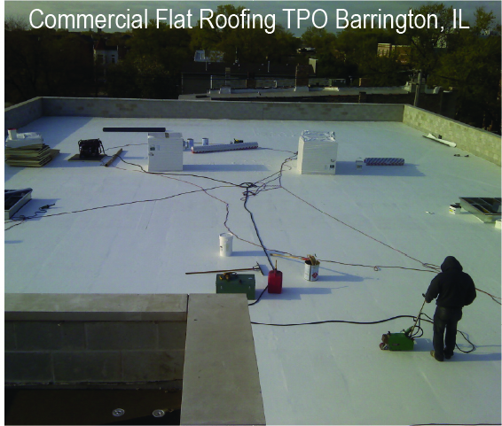 Commercial TPO Flat Roof in progress in Barrington IL