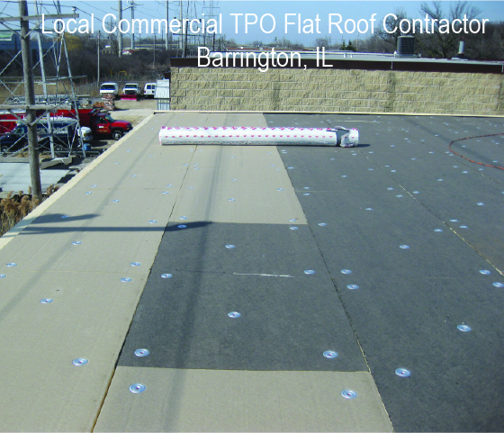 Commercial TPO flat roof in progress for commercial property in Barrington IL
